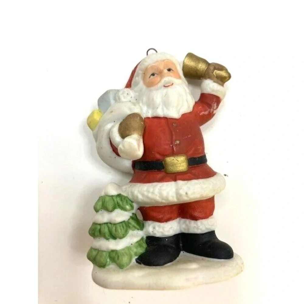 Lot Of 3 Vintage Ceramic Santa‎ Claus Ornaments Made In Japan Santa Bathing Suit